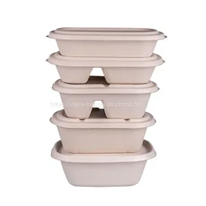 Disposable Biodegradable Bagasse Sugarcane Pulp Bento Box 1000ml 2- Compartment Container thumbnail-3