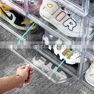 Wholesale Luxury Giant Storage Organizers Stackable Case Acrylic Fold Plastic Clear Display Drop Front Custom Sneaker Box thumbnail-4