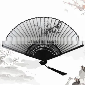 Custom Decorations Single-sided Folding Fan Bamboo Silk Cloth Lady Fan With Tassels thumbnail-4