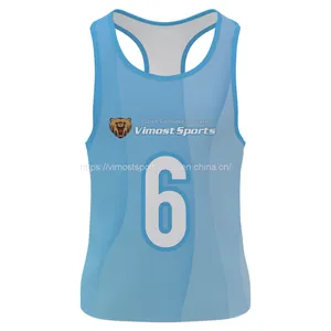 Wholesale Full Custom Sublimated Singlet With Blue Color thumbnail-1