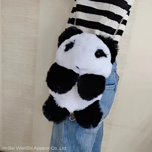 0182023 New Plush Panda Schoolbag Cute Backpack Panda Artificial Fur Bag Plush Toys China Wholesale thumbnail-1