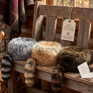 Custom Made Hat OEM Service Vintage Faux Fur Winter Warm Pillbox Cap With Striped Tail thumbnail-1