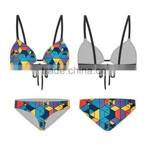 (ODM/OEM Factory) Ecoach Wholesale OEM 2016 Hot Sexy Women Custom Beachwear Tie Front Wrap Brazilian Bikini Top Stripes Swimwear thumbnail-6