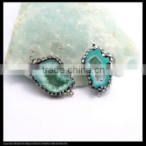 LFD-0097B Wholesale Agate Geode Quartz Connector Bead, With Pave Crystal and Silver / Gold Foil /Gem Stone Druzy Beads thumbnail-4