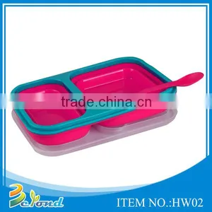 2015 Best Selling Kitchen Tool Leakproof 2 Compartment Bento Silicone Folding Lunch Box thumbnail-1