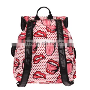 2016 3d Printed Lips Dot Tongue Vintage Canvas Rucksacks Cute School Satchel Rucksack Backpack Campus Bag thumbnail-3