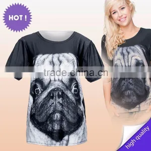 2015 New Latest Factory Small Quantity Wholesale Free Size Custom Printed Blank T-shirt Pug for Ladies Fashion Wear thumbnail-1
