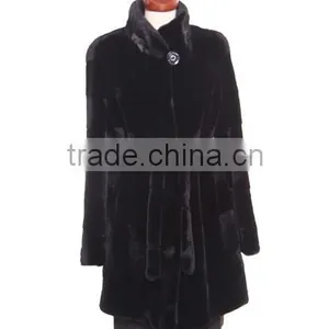 Rex14067 Wholesale Rex Rabbit Fur Coat With Belt Black thumbnail-1