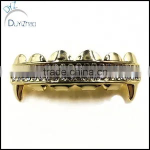 Gold Plated Grillz Two Row Upper Top Teeth Vampire Hip Hop Mouth Grills thumbnail-2