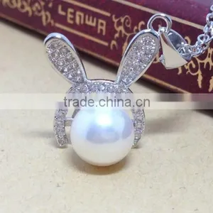 Personalized 925 Sterling Silver Fresh Water Natural Pearl Rabbit Bunny Pendant Necklace thumbnail-2