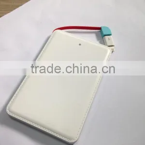 Premium Leather Cover Customized Promotional Credit Card Shape Portable Phone Power Bank Charger With Built in Micro Usb Cable Quality Choice thumbnail-2