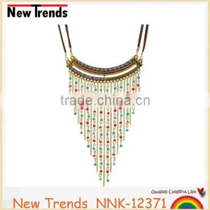 Fashion String and Strand Turquoise Beaded Tassel Chain Necklace Female thumbnail-4
