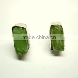Green Kyanite Raw Gemstone Stud 925 Sterling Silver Earring Jewelry, Rough Gemstone Stud Earring, Designer Gemstone Jewelry thumbnail-1