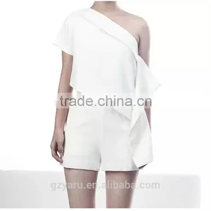 Newest Fashion White Ladies Summer Thailand One Side Shoulder Tops Blouses Formal Asymmetric Dress for Women Girls thumbnail-5