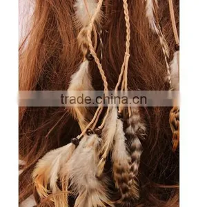 Boho Hippie Feather Leaf Hairband Tassels Weave Headband Elastic Headdress thumbnail-2