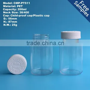200ml PET Plastic Wide Mouth Transparent Medicine Pharmaceutical Packaging Bottle ,200cc Pill Bottle With Child-proof Cap Quality Choice thumbnail-1