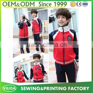 England Style Fashion Winter Primary School Uniform High Quality Zipper Red Coat and Bule Trouser thumbnail-4