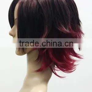 Mix Color Red Black Cheap Full Lace Wig With Caps Synthetic Natural Hair Cosplay Wig thumbnail-4