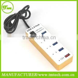 Aluminum Alloy USB 3.0 4 Port Hub Power + 1A Charging Port With Master Power Switch thumbnail-1