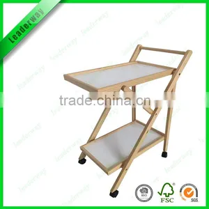 2 Tiers Storage Pine Wood Hotel Trolley Room Service Cart thumbnail-2