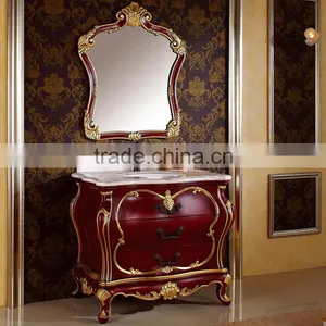WTS3022 39 Inch Customized Wooden Classical Antique Bathroom Furniture in Cherry Yellow Finished thumbnail-4