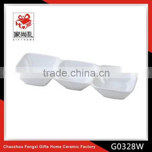 3 Section White Porcelain Snack Dish thumbnail-1