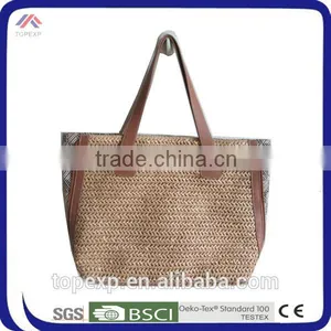 Foldable Straw Bag Bright Colored Handles thumbnail-4