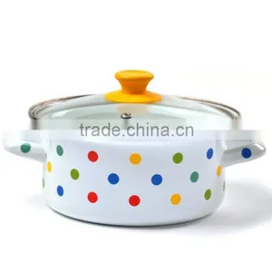 High Quality 16/18/20/22/24cm Straight Colorful Polka Dots Enamel Casserole With Glass Lid thumbnail-1