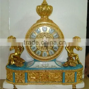 Emperial Cellectable World Treasure Gold Plated Brass Engraved Table Clock, Noble Crown Turquoise Ceramic Decorative Desk Clock thumbnail-1