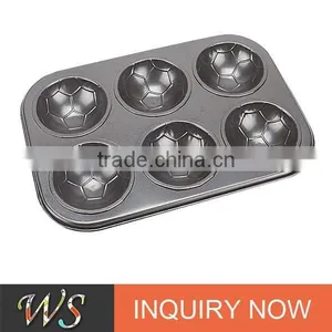 6 Cups Non-stick Carbon Steel Soccer Shape Cake Mould thumbnail-1