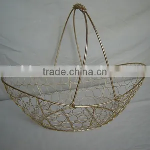 Gold Wire Decorative Storage Fruit Basket With Handle thumbnail-1