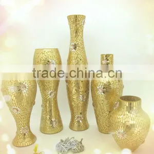 Wedding Decor Fashionable Design Beaded Mosaic Shapes Glass Gold Vases thumbnail-2