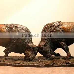 Large Outdoor Sculptures Fighting Custom Bison Bronze Statues for Sale thumbnail-2