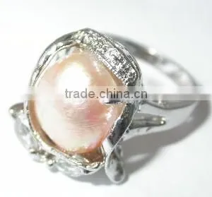 18K Gold Inlaid Pearl Round Ring Orange Pearl Tahitian Pearl Ring thumbnail-2