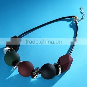 Chunky Matta Beads Leather Choker Necklace Geometric Chunky Forest Beads Silver Space Beads Choker Necklace Geometric Necklace thumbnail-4