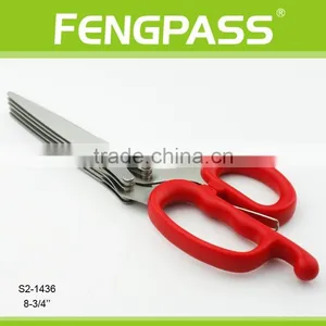 S2-1436 8-3/4" Soft Plastic Handle and 420 Stainless Steel With Spring Cutting Paper 5 Blades Herb Scissors thumbnail-1