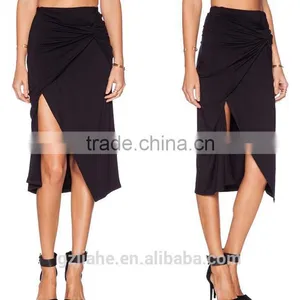 Elegant Lady Sexy Pencil Skirt Fold on Waist Fashion Midi Skirt Side Split Cut Out Slim Women Skirt thumbnail-1