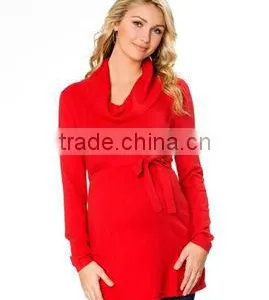 Wholesale Warm Cowl Neck Long Sleeve Sash Belt Maternity Sweater thumbnail-1