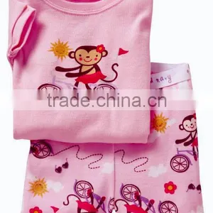 Baby Girls Summer Cute Monkey Printed Pajamas Suits Children's Cotton Sleepwear thumbnail-1