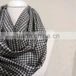 Little Houndstooth Soft Silky Fabric Infinity Scarf, Scarves, Shawls, Spring - Fall - Winter - Summer Fashion thumbnail-1