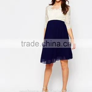 100% Polyester Crew Neck Lined Lace Bodice Maternity Dress for Women thumbnail-5