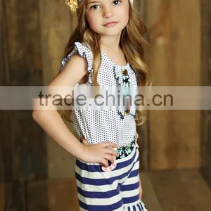 Hot Sale Summer 2pc Children Clothes Flutter Sleeve Knit Cotton Outfit Baby Girl Clothing thumbnail-3