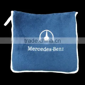 Blanket in Cushion Coral Fleece 3 in 1 Embroidery Logo Car Promotion Gift Zip up Pillow Blanket thumbnail-2