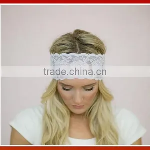 Hot Selling Bohemia Stretchy Lace Pattern Headband Wide Headband With Tapered Cut and Scalloped Border/New Headband With Beads thumbnail-3