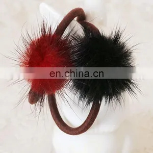 Small Round Mink Fur Pom Pom Hairband Real Mink Fur Bobble Ealstic thumbnail-3