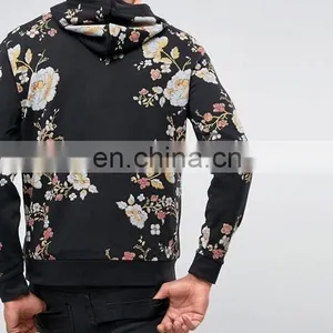 Black Side Slant Pockets All-over Floral Print Hoodie thumbnail-2
