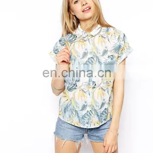 Tropical Boxy Shirt/cotton Fabric Womens Casual Shirts/shirt Women Short Sleeve Fashion Model-cp381 thumbnail-1
