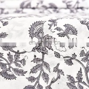 Indian Latest Handmade 100% Cotton Floral Hand Block Printed Fabric thumbnail-2