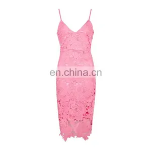 Spaghetti Straps Sexy Backless Bodycon Crochet Lace Dress thumbnail-5