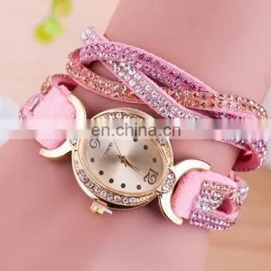 Crystal Woven Leather Bracelet Watch Golden Quartz Watch Leather Bracelets Women Leisure Leather Bracelet Watch Gifts for Her thumbnail-2